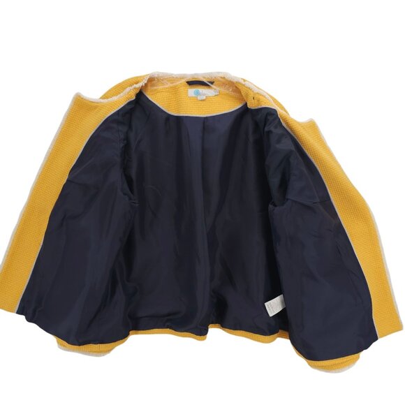 BODEN Ida Jacket Yellow Woven Tweed Frayed Hem Open Front Textured US 14 - Picture 5 of 8